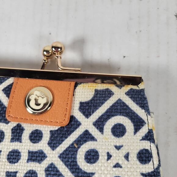 Spartina 449 Sailor's Watch Island Leather Linen Patterned Nautical Coin Purse - Picture 5 of 8